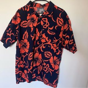 Quicksilver Button Down Mens Medium Hibiscus Print Short Sleeve